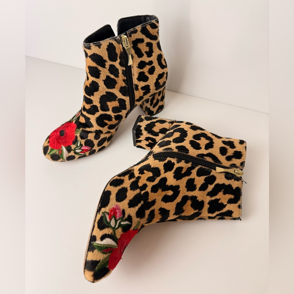 Kate Spade Langton Leopard Real Fur Calf‎ Hair Floral Embroidered Ankle Boots 6 - Picture 5 of 12